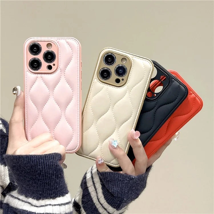 For iPhone 15 Pro Max Case Down Jacket Water Ripple Pattern Cell Phone Cover