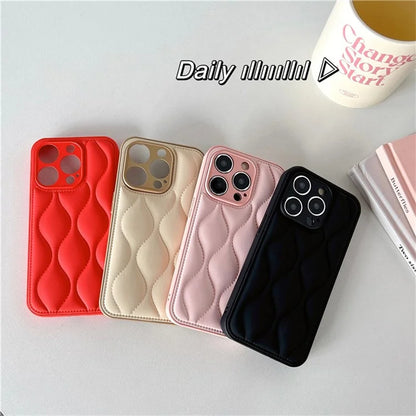 For iPhone 15 Pro Max Case Down Jacket Water Ripple Pattern Cell Phone Cover