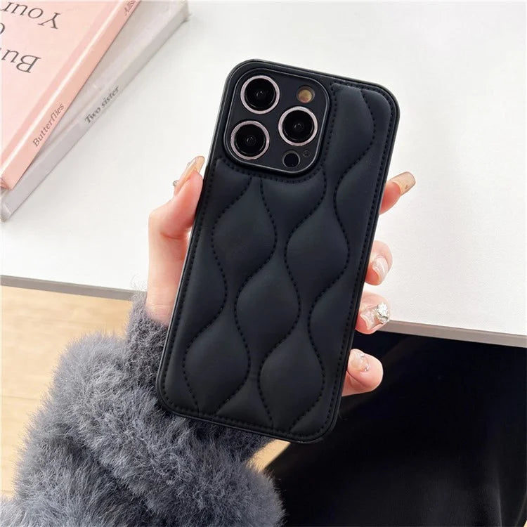 For iPhone 14 Pro Case Solid Color Water Ripple Pattern PC+TPU+PU Leather Phone Cover