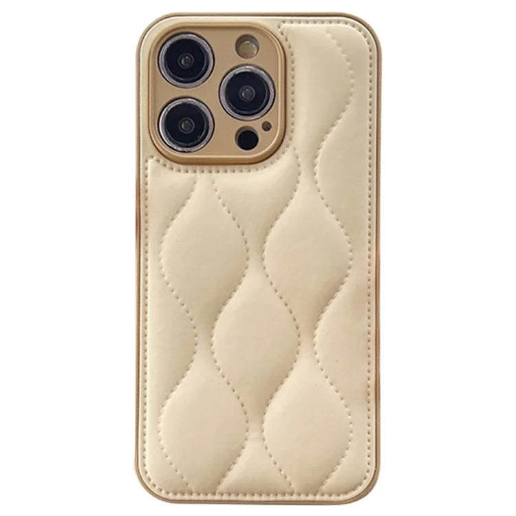 For iPhone 14 Pro Max Case Soft Down Jacket PC+TPU+PU Leather Back Shell