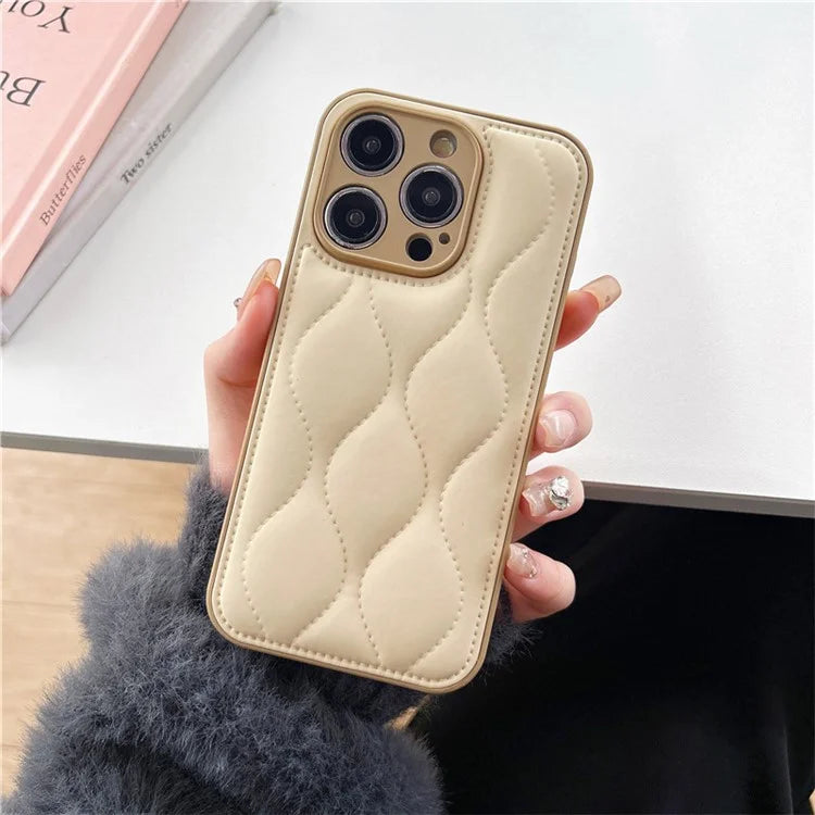 For iPhone 14 Pro Max Case Soft Down Jacket PC+TPU+PU Leather Back Shell