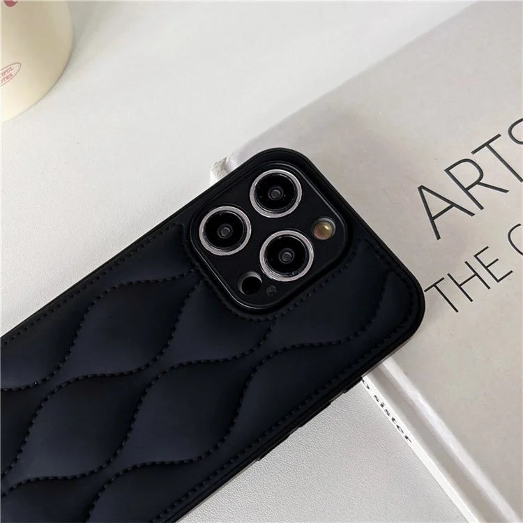 For iPhone 14 Pro Max Case Soft Down Jacket PC+TPU+PU Leather Back Shell