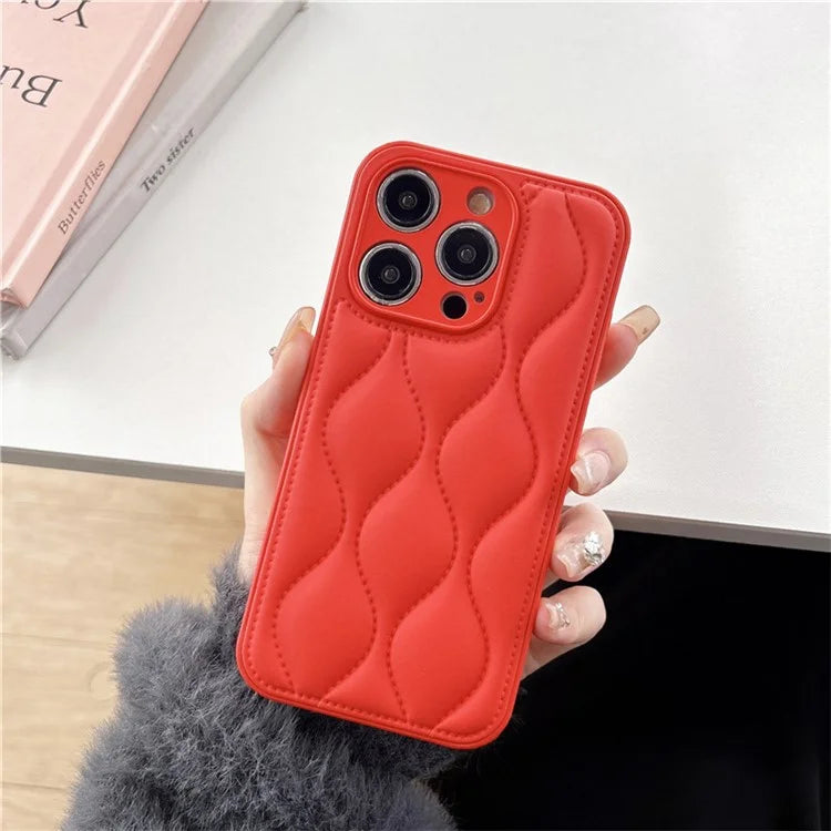 For iPhone 14 Pro Max Case Soft Down Jacket PC+TPU+PU Leather Back Shell