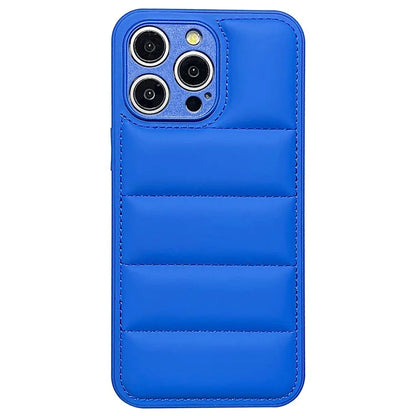 For iPhone 15 Pro Case 3D Down Jacket PC+TPU+PU Leather Precise Lens Cutout Cover