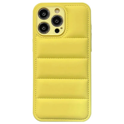 For iPhone 15 Pro Case 3D Down Jacket PC+TPU+PU Leather Precise Lens Cutout Cover