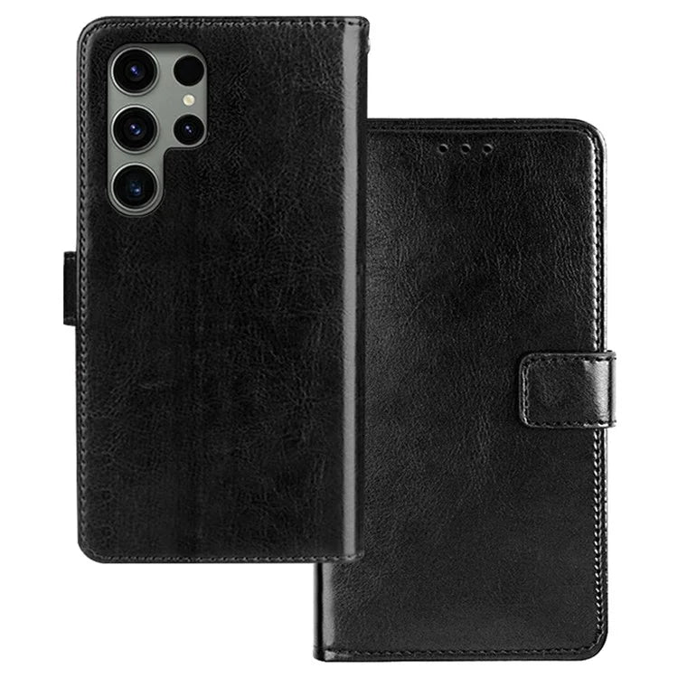 IDEWEI For Samsung Galaxy S24 Ultra Leather Case Phone Wallet Crazy Horse Texture