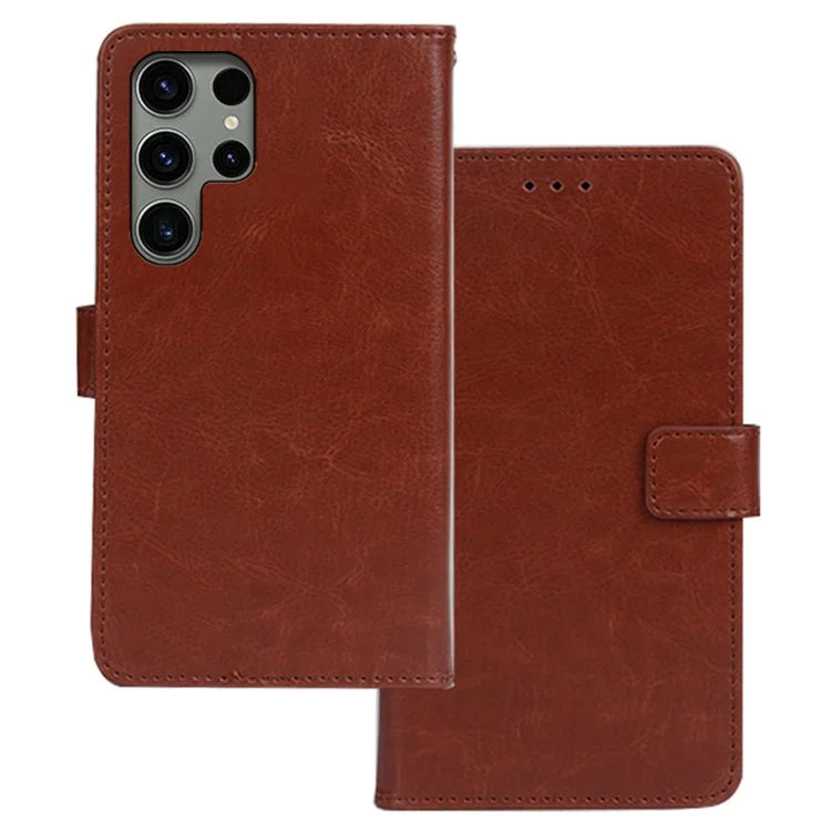 IDEWEI For Samsung Galaxy S24 Ultra Leather Case Phone Wallet Crazy Horse Texture