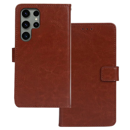 IDEWEI For Samsung Galaxy S24 Ultra Leather Case Phone Wallet Crazy Horse Texture
