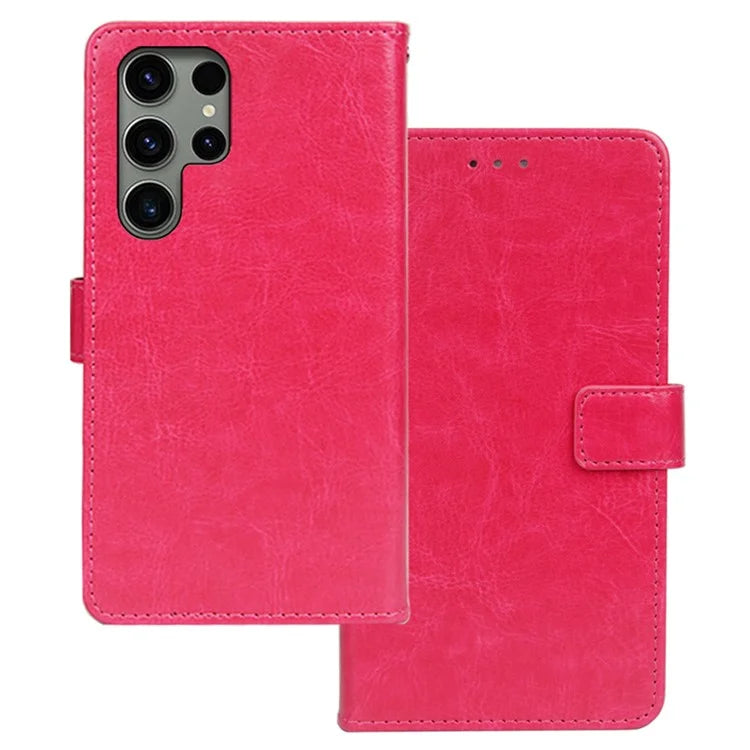 IDEWEI For Samsung Galaxy S24 Ultra Leather Case Phone Wallet Crazy Horse Texture