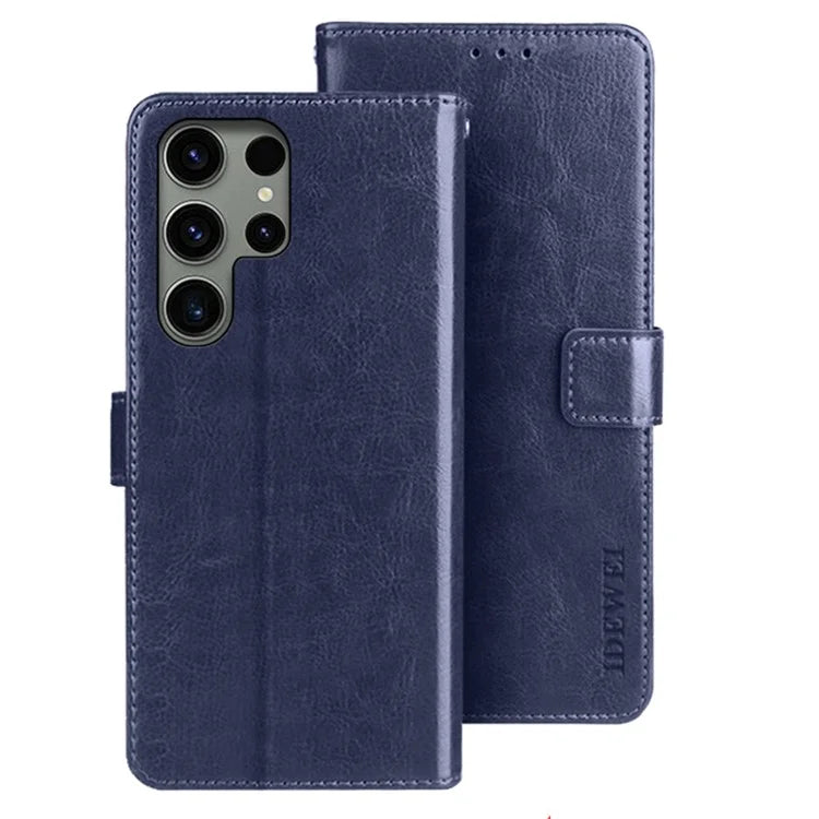 IDEWEI For Samsung Galaxy S24 Ultra Leather Case Crazy Horse Leather Folio Flip Phone Wallet