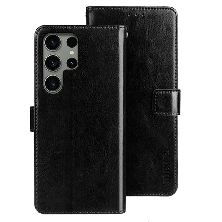 IDEWEI For Samsung Galaxy S24 Ultra Leather Case Crazy Horse Leather Folio Flip Phone Wallet