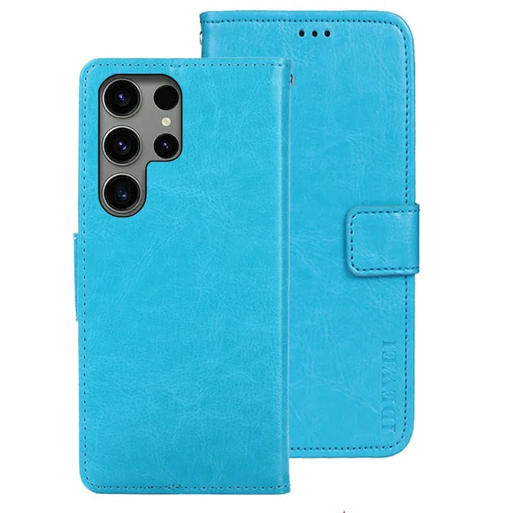 IDEWEI For Samsung Galaxy S24 Ultra Leather Case Crazy Horse Leather Folio Flip Phone Wallet