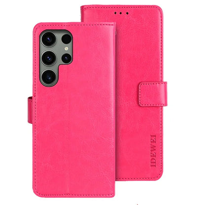 IDEWEI For Samsung Galaxy S24 Ultra Leather Case Crazy Horse Leather Folio Flip Phone Wallet