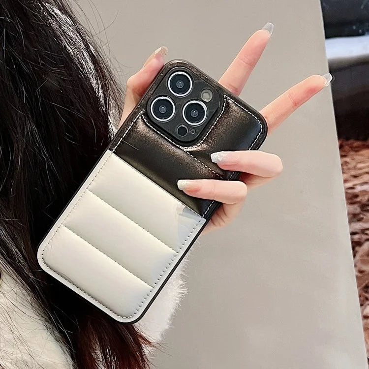 For iPhone 15 Pro Max Case Drop-proof Puffer Jacket Phone Protector with Splicing Color