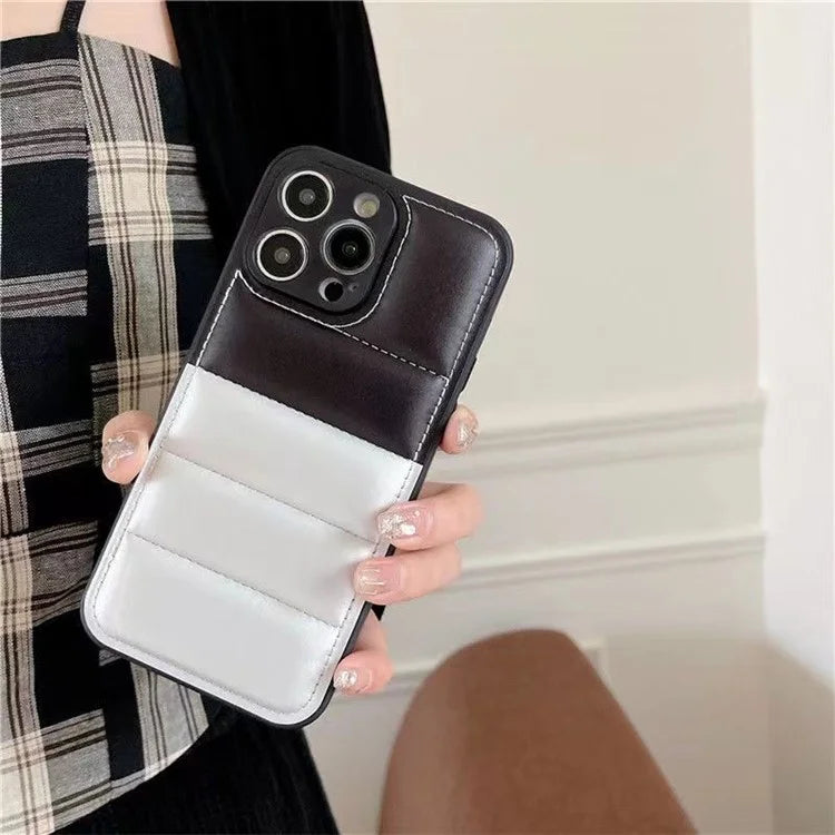 For iPhone 15 Pro Max Case Drop-proof Puffer Jacket Phone Protector with Splicing Color