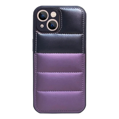 For iPhone 15 Phone Cover Splicing Color Down Jacket Shockproof Back Case