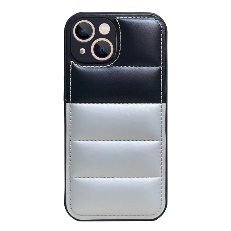 For iPhone 15 Phone Cover Splicing Color Down Jacket Shockproof Back Case
