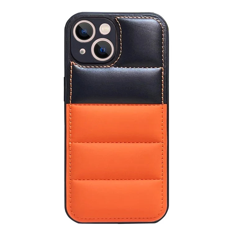 For iPhone 14 Case Splicing Color Phone Guard Cover with Down Jacket Design