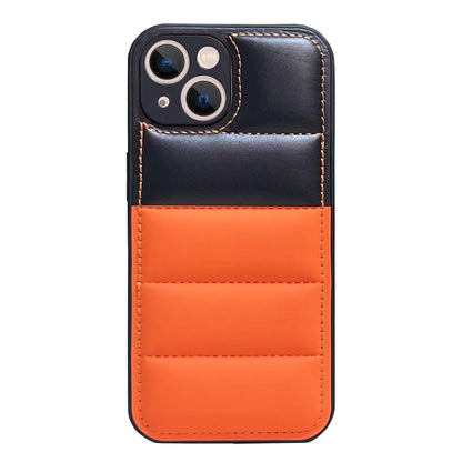 For iPhone 14 Case Splicing Color Phone Guard Cover with Down Jacket Design