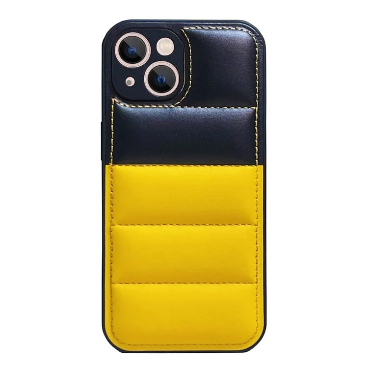 For iPhone 14 Case Splicing Color Phone Guard Cover with Down Jacket Design