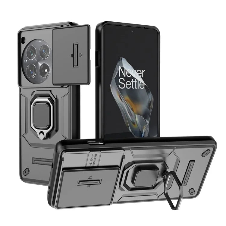 For OnePlus 12 5G Cell Phone Case Anti-drop Kickstand Back Cover with Slide Camera Lid
