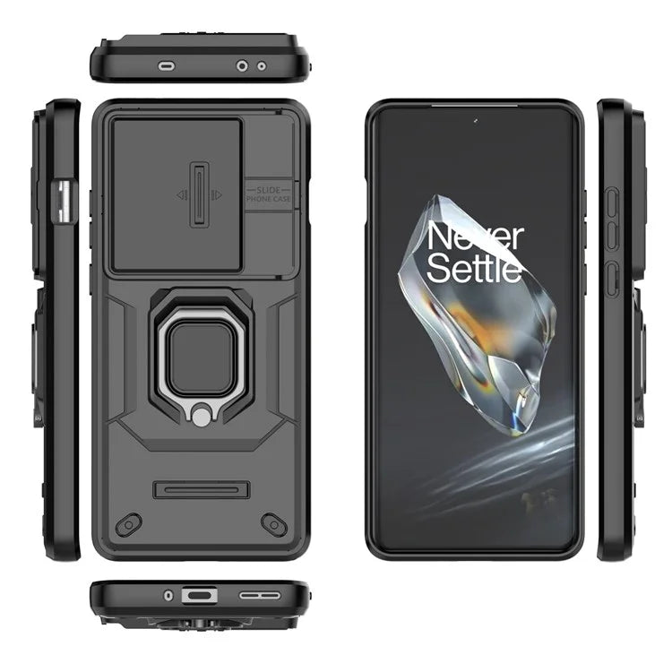 For OnePlus 12 5G Cell Phone Case Anti-drop Kickstand Back Cover with Slide Camera Lid
