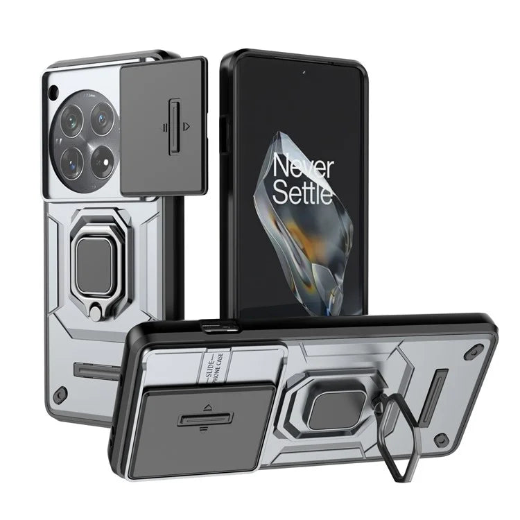For OnePlus 12 5G Cell Phone Case Anti-drop Kickstand Back Cover with Slide Camera Lid