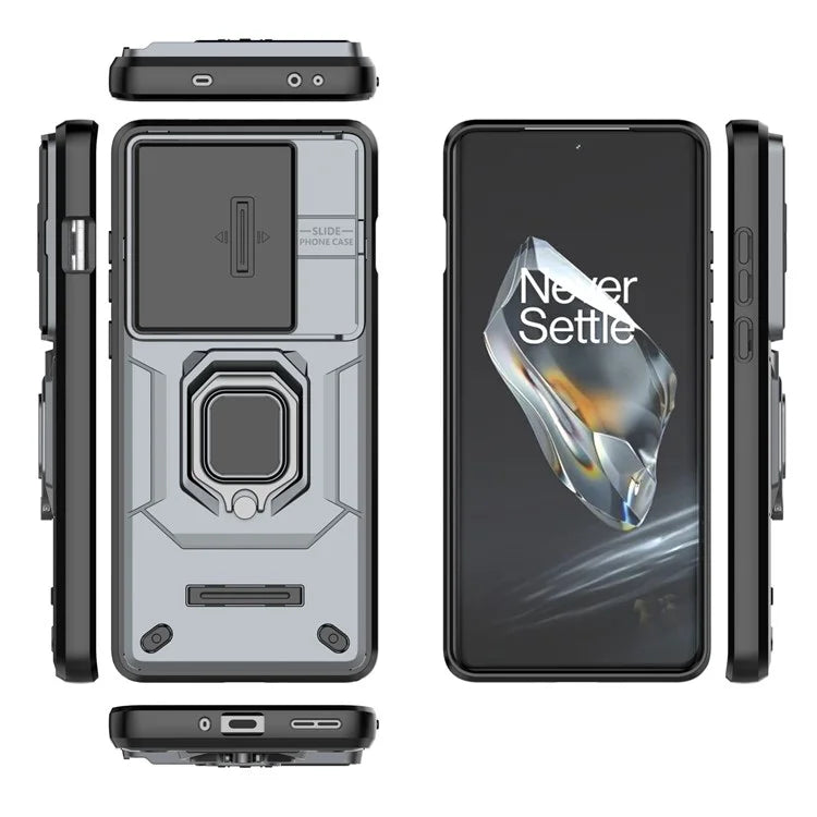 For OnePlus 12 5G Cell Phone Case Anti-drop Kickstand Back Cover with Slide Camera Lid
