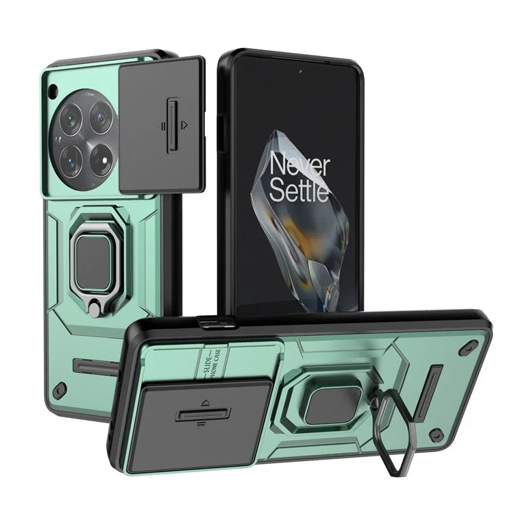 For OnePlus 12 5G Cell Phone Case Anti-drop Kickstand Back Cover with Slide Camera Lid