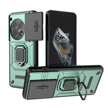 For OnePlus 12 5G Cell Phone Case Anti-drop Kickstand Back Cover with Slide Camera Lid