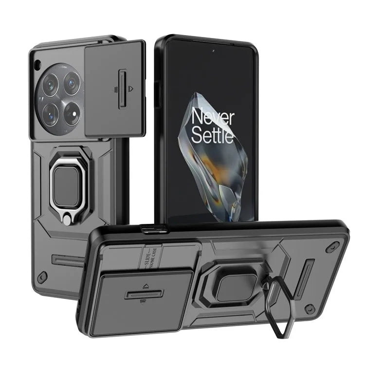 For OnePlus 12 5G Cell Phone Case Anti-drop Kickstand Back Cover with Slide Camera Lid