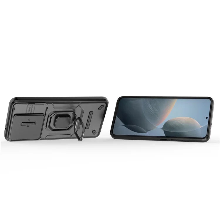 For Xiaomi Redmi K70 5G / K70 Pro 5G Cell Phone Case Slide Lens Lid PC+TPU Kickstand Back Cover