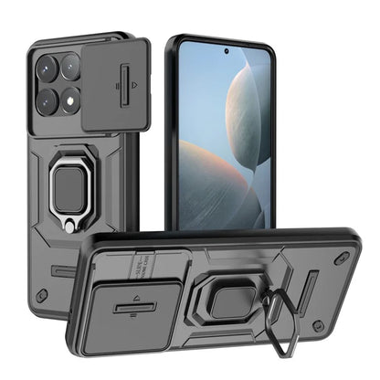 For Xiaomi Redmi K70 5G / K70 Pro 5G Cell Phone Case Slide Lens Lid PC+TPU Kickstand Back Cover