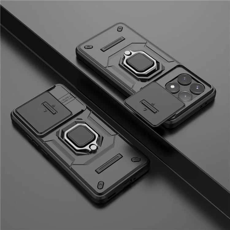 For Xiaomi Redmi K70 5G / K70 Pro 5G Cell Phone Case Slide Lens Lid PC+TPU Kickstand Back Cover