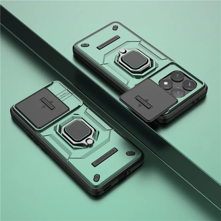 For Xiaomi Redmi K70 5G / K70 Pro 5G Cell Phone Case Slide Lens Lid PC+TPU Kickstand Back Cover