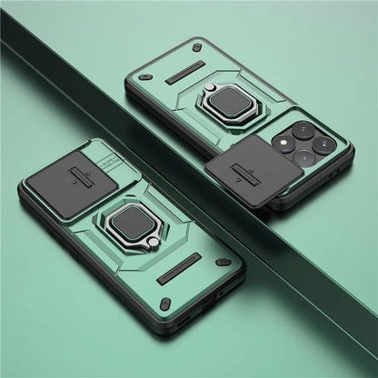 For Xiaomi Redmi K70 5G / K70 Pro 5G Cell Phone Case Slide Lens Lid PC+TPU Kickstand Back Cover