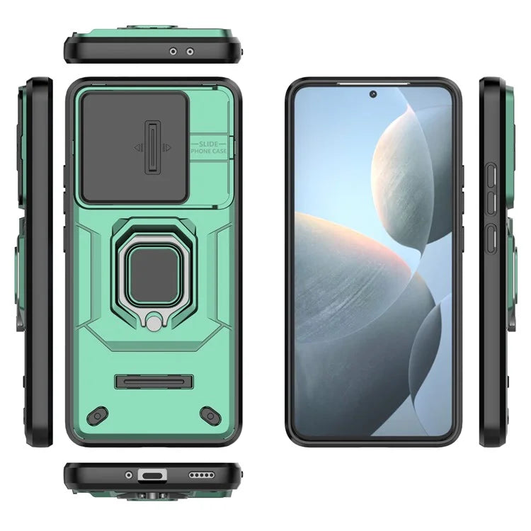 For Xiaomi Redmi K70 5G / K70 Pro 5G Cell Phone Case Slide Lens Lid PC+TPU Kickstand Back Cover
