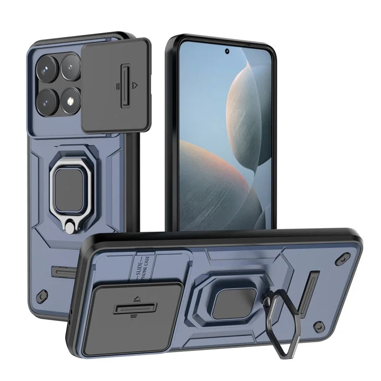 For Xiaomi Redmi K70 5G / K70 Pro 5G Cell Phone Case Slide Lens Lid PC+TPU Kickstand Back Cover