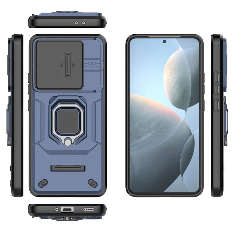 For Xiaomi Redmi K70 5G / K70 Pro 5G Cell Phone Case Slide Lens Lid PC+TPU Kickstand Back Cover