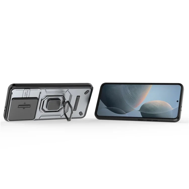 For Xiaomi Redmi K70 5G / K70 Pro 5G Cell Phone Case Slide Lens Lid PC+TPU Kickstand Back Cover