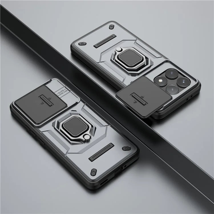 For Xiaomi Redmi K70 5G / K70 Pro 5G Cell Phone Case Slide Lens Lid PC+TPU Kickstand Back Cover