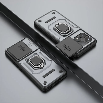 For Xiaomi Redmi K70 5G / K70 Pro 5G Cell Phone Case Slide Lens Lid PC+TPU Kickstand Back Cover