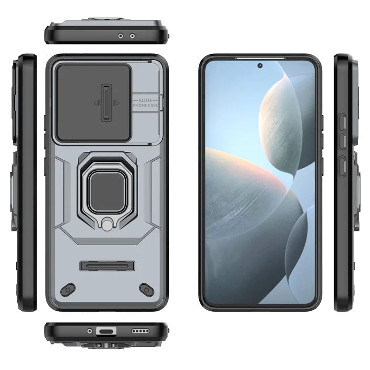 For Xiaomi Redmi K70 5G / K70 Pro 5G Cell Phone Case Slide Lens Lid PC+TPU Kickstand Back Cover