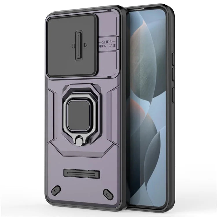 For Xiaomi Redmi K70 5G / K70 Pro 5G Cell Phone Case Slide Lens Lid PC+TPU Kickstand Back Cover