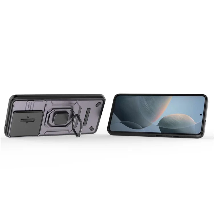 For Xiaomi Redmi K70 5G / K70 Pro 5G Cell Phone Case Slide Lens Lid PC+TPU Kickstand Back Cover