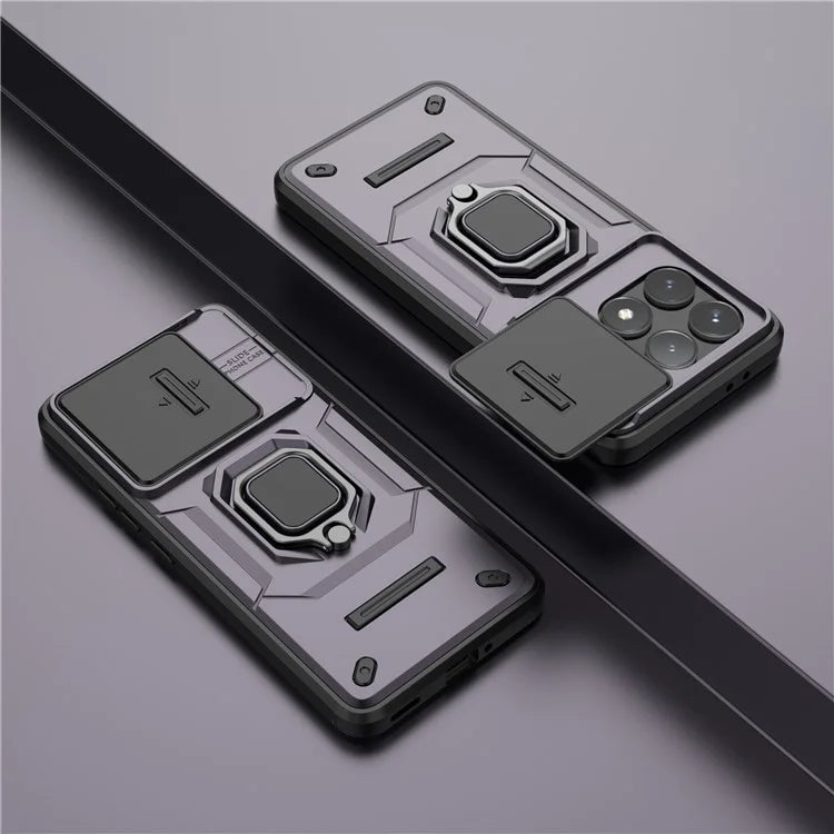 For Xiaomi Redmi K70 5G / K70 Pro 5G Cell Phone Case Slide Lens Lid PC+TPU Kickstand Back Cover