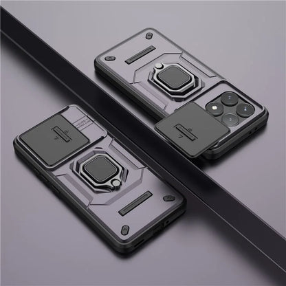 For Xiaomi Redmi K70 5G / K70 Pro 5G Cell Phone Case Slide Lens Lid PC+TPU Kickstand Back Cover
