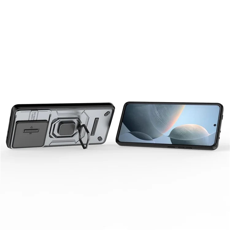 For Xiaomi Redmi K70E 5G / Poco X6 Pro 5G Cover Slide Lens Lid PC+TPU Shockproof Cell Phone Case with Kickstand