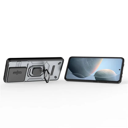 For Xiaomi Redmi K70E 5G / Poco X6 Pro 5G Cover Slide Lens Lid PC+TPU Shockproof Cell Phone Case with Kickstand