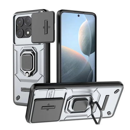 For Xiaomi Redmi K70E 5G / Poco X6 Pro 5G Cover Slide Lens Lid PC+TPU Shockproof Cell Phone Case with Kickstand